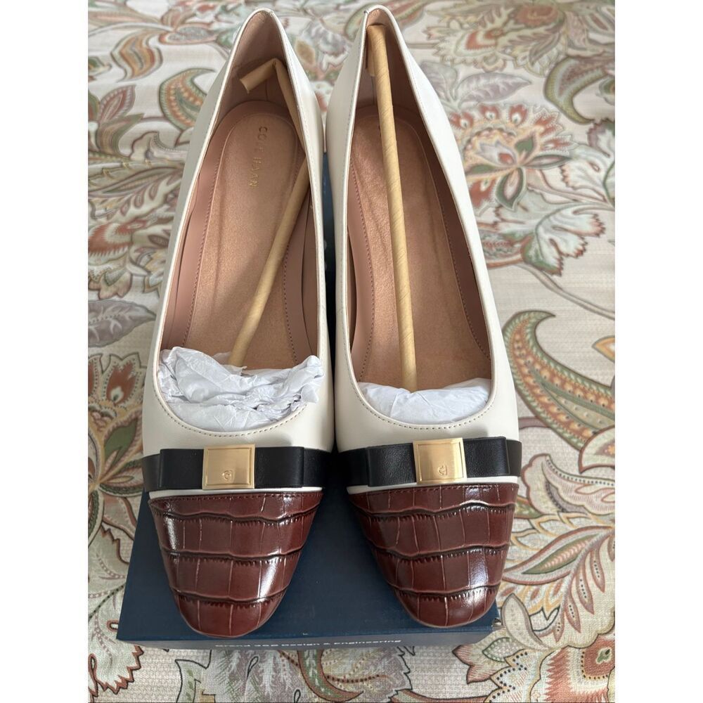 NIB Cole Haan Go-To Malta Leather Closed Cap Toe Bow Wedge
